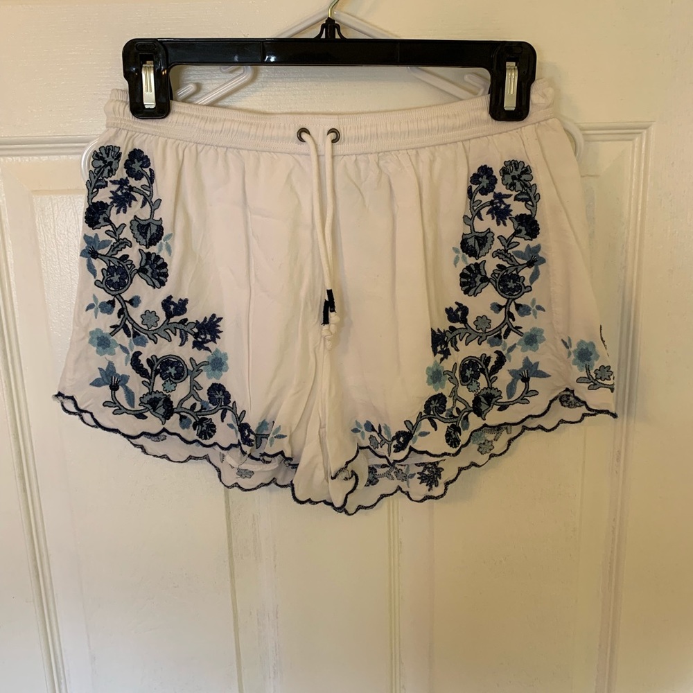 White shorts with blue flowers